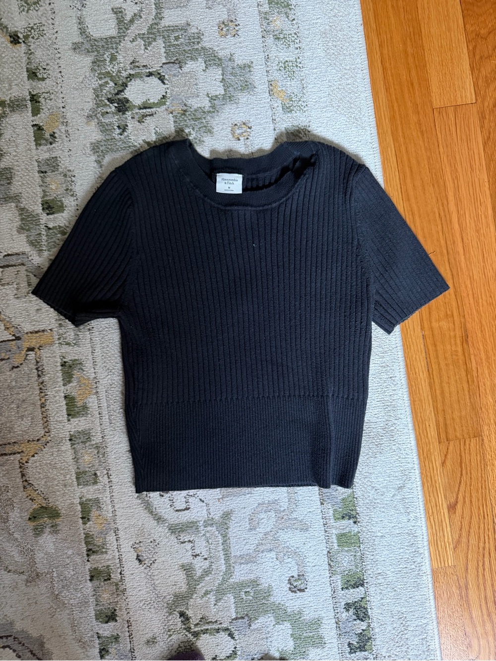 Ribbed Short Sleeve Crew Top - Black